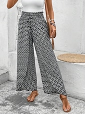 billiga breda ben och hög midja-Kvinnors vida chinos baggy byxor semester mode full längd hög midja blommig elastisk midja tryck komfort utomhus mikro-elastisk semester gata avslappnad svart vit rosa khaki sommar vår