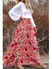 abordables Jupes graphiques-Femmes Jupe Mode Maxi Taille Basse Jupes Fleuri Imprimé Micro-Élastique Vacances Rue Rose Été Polyester