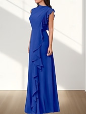 baratos Vestidos para Madrinhas-Vestido de dama de honra em corte A, decote redondo, sem mangas, elegante, longo, chiffon com babados / franzido 2025