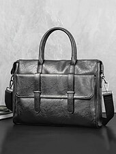 billiga Herrväskor-mäns portfölj i svart läder - stor affärsväska med övre handtag och laptopfack, professionell kontorsväska för arbete och möten