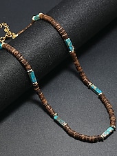 abordables Bijoux pour hommes-Collier de perles en bois naturel pour homme avec des accents turquoise, style surfeur bohème, bijoux réglables pour la plage, les festivals et les tenues décontractées
