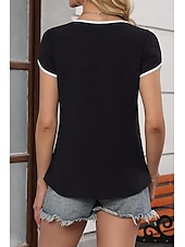 abordables Hauts Unis pour Femmes-Femmes Chemisier Bloc de Couleur Moderne Occasionnel Manche Courte Col en V Hauts Réguliers Fête Sortir Patchwork Noir Blanche Vert Abricot Été
