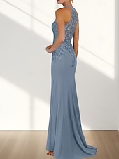 economico Abiti da damigella-Abito da damigella a sirena / tromba, scollo a giro / collo all&#039;americana, senza maniche, elegante, in chiffon con strascico a ruota e applicazioni 2025