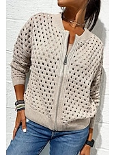 preiswerte Jacken-Damen Bluse Einfach Basic Modern Langarm Rundhalsausschnitt Normale Oberteile Täglich Ferien Ausgehen Reißverschluss Schwarz Weiß Rosa Wein Armeegrün Sommer