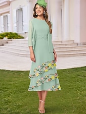 economico Con giacca-Due Pezzi A-Line Abito Madre della Sposa Elegante Collo Girocollo Lunghezza Pavimento Chiffon Maniche Lunghe Inclusa Giacca con Volant in Pizzo Abito Derby 2025