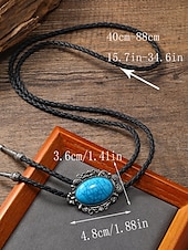 tanie Krawaty i muszki męskie-męski krawat kowbojski typu bolo w stylu western z turkusową wkładką, wzór vintage - regulowany skórzany sznurek, modny dodatek kowbojski na okazje codzienne i formalne