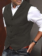 cheap Men&#039;s Vest-Men&#039;s Vest Gilet Wedding Event / Party Daily Fashion Business Spring &amp;  Fall Buttons Pocket Polyester Comfortable Solid Color Single Breasted One-button Lapel Regular Fit Black Light Brown Green Army