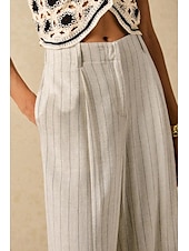 abordables Pantalon uni en coton et lin-Femmes Pantalon en coton et lin Slacks Mode Streetwear Longueur complète Naturel Rayé Avec Poches Confortable Sortir Week-end Abricot Été Coupe régulière