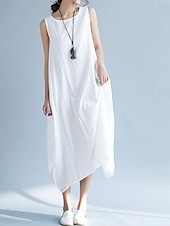 abordables Robes-Femmes Robe Longue Maxi Robe Robes en coton et lin Robe Décontractée Mode Extérieur Soirée Fête Coupe régulière Uni Sans manches Col ras du cou Noir Blanche Violet Été