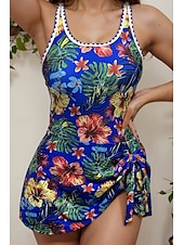 abordables Robes de bain-Femmes Maillots de Bain Une Pièce Maillot de bain Froncé Tropical Tenues de plage Fleur Col rond Sans manches Maillots de bain
