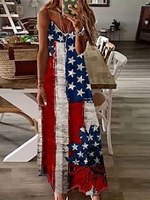 economico Abiti Giorno dell’Indipendenza-Abito patriottico da donna abito maxi abito estivo abito a linea abito scivolato vacanza casual per uscire in spiaggia vestibilità regolare grafica bandiera nazionale senza maniche scollo a V rosso