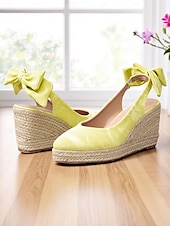 economico Infradito da Vacanza-espadrillas gialle da donna con zeppa e fiocco – eleganti scarpe estive per le vacanze, per feste in giardino e abbigliamento da resort