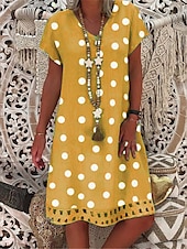 abordables Robes Rayés et Géométriques-Femmes Mini Robe Robe trapèze Occasionnel Extérieur Plage Coupe régulière À pois Manche Courte Col en V Jaune Rouge Violet Kaki Été