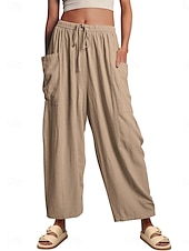 abordables pierna ancha y cintura alta-Pantalones baggy de chinos de pierna ancha para mujer Básicos Casual Largos Cintura alta Sencillos Con bolsillo Cinturilla elástica Cómodos Suaves Confortables Micro-elástico Exterior Calle Diaria