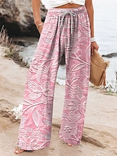 cheap Wide Leg &amp; High Waisted-Women&#039;s Wide Leg Chinos Baggy Pants Vacation Vintage Fashion Full Length High Waist Floral Graphic Printing Thermal Warm Breathable Soft Micro-elastic Vacation Street Causal Black Pink Light Brown