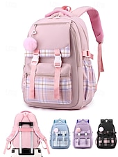 お買い得  子供とティーンのバックパック-ティーンの女の子向けチェック柄スクールバックパック、かわいい大容量防水ナイロン製ブックバッグ、マルチポケット付き、中学校、旅行、毎日のキャンパスでの使用に最適