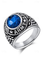 cheap Men&#039;s Jewelry-Men&#039;s Vintage Army Ring with Emerald Green Gemstone – Antique Silver Military Style Statement Ring for Veterans and Collectors