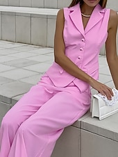 cheap Women’s Short Sets-Women&#039;s Active Basic Cotton Linen Sets Vest Pants Sets Sleeveless Shirt Collar Solid Color Dubbele Rij Knopen Outdoor Date Pink Blue Summer Regular Fit