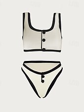 cheap Bikini Sets-Women&#039;s Swimwear Bikini 2 Piece Swimsuit Patchwork Tropical Beach Wear Color Block U Neck Sleeveless Bathing Suits