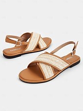 abordables Sandales de Vacances-Sandales plates à brides croisées tissées pour femmes – sandales bohèmes décontractées pour les promenades estivales et les rendez-vous romantiques en journée