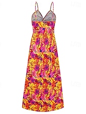 abordables Robes Floraux Imprimés-Femmes Robe Midi Robe d&#039;été Robe Nuisette Robe bohème Mode Moderne Quotidien Plage Week-end Coupe régulière Fleuri Sans manches Col en V Jaune clair Jaune Bleu Violet Été