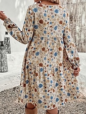 abordables Robes fleuries élégantes-Femmes Mini Robe Robe Décontractée Robe Fleurie Robe d&#039;été Élégant Mode Manches Bouffantes Extérieur Fête Date Coupe régulière Fleur Sans manches Col ras du cou Abricot Été Printemps