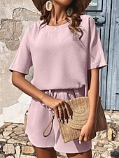 levne Dámské krátké soupravy-Dámské 2 kusy módní streetwear denní krátké soupravy krátký rukáv kulatý výstřih grafický šňůrkový neformální denní bílá růžová zelená léto standardní střih