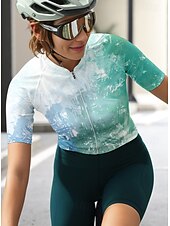 abordables Maillots pour femmes-Femmes Maillot de cyclisme Manche Courte Cyclisme Maillot Top avec 3 poches arrière Écran solaire Résistant aux UV Respirant Séchage Rapide Vert Des sports Vêtement Tenue