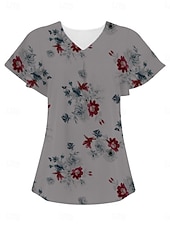 abordables T-shirt floral-Blouses d&#039;été pour femmes tops floraux stylés décontractés manches courtes col en V tops réguliers quotidien imprimé blanc bleu gris bleu clair été printemps