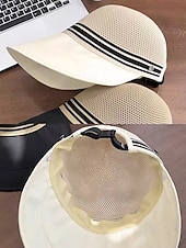 baratos Acessórios de férias-Chapéu de sol feminino de aba larga em tela respirável, dobrável, com proteção UPF e alça ajustável para viagens e férias ao ar livre. Ideal para praia e atividades ao ar livre. &amp;atividades de verão