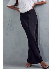 ieftine Fuste simple-Pentru femei Fustă Elegant Modă Maxi Talie Medie Fuste Simplu Cordon Micro-elastic Vacanță Stradă Roșu Vin Bleumarin Negru Șampaniu Vară Mătase ca satinul