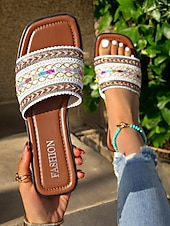 voordelige Vakantiesandalen-Boheemse platte sandalen voor dames – kleurrijke geborduurde bandjes, comfortabele en stijlvolle schoenen voor casual zomerdagen, strand en vakantie