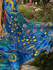 ieftine Rochii florale-Pentru femei Rochie Maxi Rochie casual Rochie A line Rochie de vară Vacanță Epocă Έθνικ Fit regulat Floral Grafic Geometric Manșon scurt Pătrat Scoateți gâtul Albastru piscină Vară Primăvară