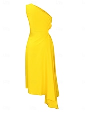 abordables Robe Simple-Robe Maxi Femme Robe A Ligne Couleur Unie Robes de Travail Robe Off The Shoulder Formelle Fête de Travail Coupe Régulière Simple Une Épaule Jaune Rouge Vert Été Printemps