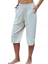 preiswerte Wesentliche Falsche Unterteile-Damen Kunstbaumwollleinen Caprihose Stoffhosen Lässig Wadenlang Natürliche Taille Einfach Tasche Elastischer Bund Außenbereich Bequem Urlaub Straße Wein Grau Schwarz Rosa Sommer Normale Passform