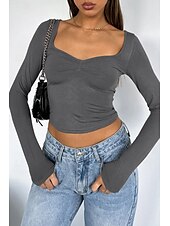 ieftine tricou simplu-Pentru femei Bluză Simplu Modern Manșon Lung Pătrat Crop Tops Zilnic Concediu Ieșire Negru Alb Verde Militar Roșu-aprins Albastru piscină Vară