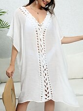 abordables Robes de plage-Maillots de Bain Femme Couverture Robe de Bain Maillot Boutons Vacances Plage Tenue Couleur Unie Col en V Manches Courtes Maillots de Bain
