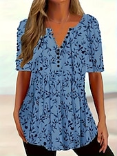 abordables Chemises et blouses-Femmes Hauts d&#039;été Imprimé Occasionnel Demi Manches Col en V Hauts Réguliers Quotidien Imprimé Blanche Jaune Bleu Été