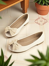 baratos Retrô dos anos 1950-sapatilhas peep toe com laço creme para mulheres – sapatos elegantes de balé estilo anos 1950 para madrinhas, looks de primavera e conforto diário