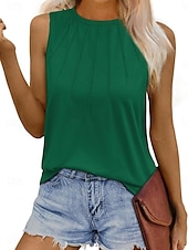 olcso Egyszerű ujjatlan felső-Női Camisole Tank Top Tömör szín Napi Alkalmi Ujjatlan Terített nyak Normál felsők Napi Fekete Arcpír rózsaszín Lóhere Szürke Nyár