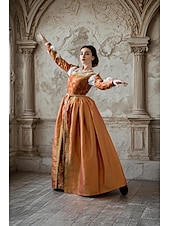 abordables Robe-Médiéval Renaissance Robe Robes de Bal Viking Chevalier Celtique Déguisement Femmes Royal Halloween Carnaval Mascarade Performance LARP Foire de la Renaissance Adulte Robe