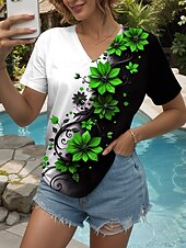 abordables T-shirt floral-Femmes T-shirt Fleuri Graphique ancien Élégant Moderne Manche Courte Col en V Hauts Réguliers Quotidien Imprimé Jaune Rouge Bleu Violet Vert Été