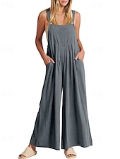 olcso hivatalos jumpsuits-női normál kantáros overál utcai viselet egyszínű ujjatlan U-nyakú zsebes utcai mindennapi normál szabású fekete sárga világoszöld nyári