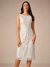 preiswerte abendkleider-Damen Teelänge Kleid-Set Überwurf Elegant Party Hochzeitsgast Cocktailparty Lässiger Schnitt Halbarm Rundhalsausschnitt Weiß Sommer