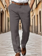 cheap Business-Men&#039;s Dress Pants Cotton Linen Shorts Buttons Pocket Plain Comfort Breathable Vacation Daily Boho Black White