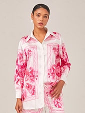 abordables Blusas y camisas-Camisa estampada de cuello alto y corte recto