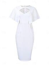 billiga Vita klänningar-Dam Midiklänning Sheath Dress party cocktail Semiformella klänningar Fest Normal Slät Kortärmad Rund hals Vit Rubinrött Kungsblå Sommar