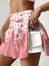 tanie Spódnice graficzne-Krótka spódnica damska kuloty Moda Plażowa Casual Mini Wysoka talia Spódnice Kwiatowe Graficzne Plisowane Wakacje Fitness Różowa Czerwona Niebieska Fioletowa Lato Dzianina Poliester