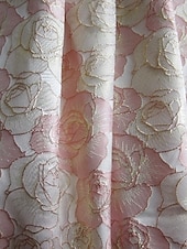 billige blomster-Jacquard Brokade Blomstrete Blå A-Linje Kveldsdrakt Elegant Kjole Formell Bryllup Gulvlengde Korte Ermer Skjortekrave Nylon med Splitt Lomme Bryllupsgjest Kjole