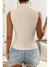 billige Enkel tank topp-Dame linskjorte Bluse Bomull lin vest عادي Fritid Ermeløs V-hals Vanlige topper Daglig Ut på byen Knapper Svart Hvit Champagne Sommer
